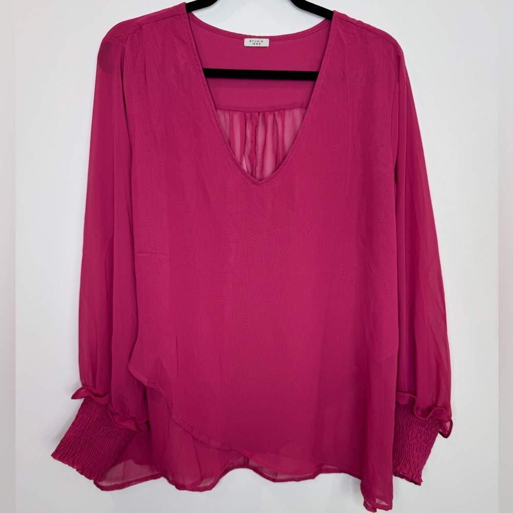 Studio 1886 Pink chiffon asymmetric smock cuffs Women's Top size XL